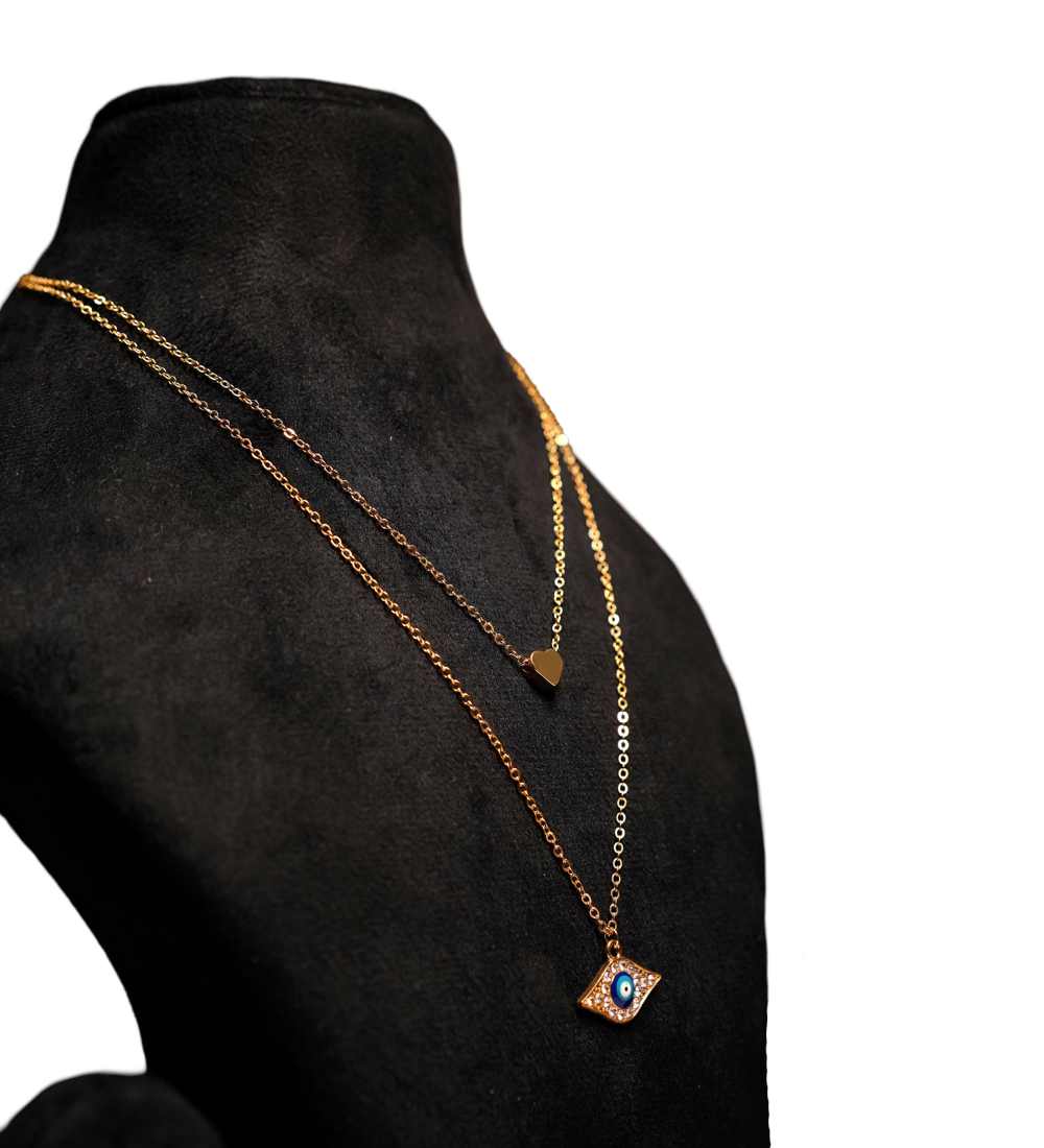 Double layered necklace with evil eye stone for gift 